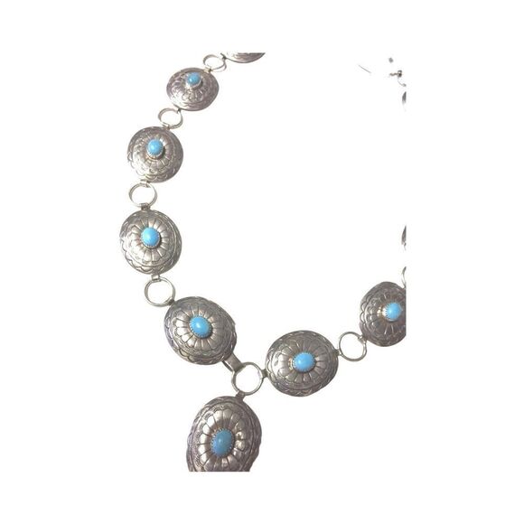 Belt Necklace Vintage Navajo Native Indian Oval Blue Turquoise Sterling Silver main image 11